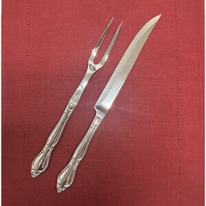 Vintage Imperial Stainless Rosedale Carving Set Knife & Fork USA Floral Design
